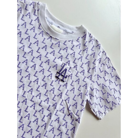NWOT MLB LA DODGERS White Purple Monogram Logo Cotton Crew Neck T-Shirt, Size XS - Picture 3 of 13